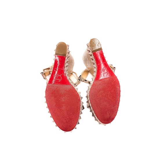 Christian Louboutin Metallic Rose Gold Studded Espadrille Platform Sandals EU 39 - Picture 8 of 9